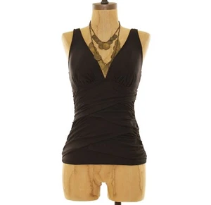 Camiseta Tankini Eco Swim By Aqua Talla 8 Fruncida Acanalada Empalmada Negra NUEVA B59 - Imagen 1 de 3