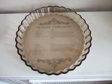 Ricetta vintage Quiche Lorraine piatto flan vetro di Arcopal, Francia anni '70