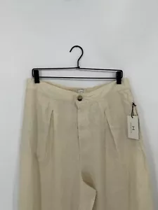 Halston Linen Wide Leg Pleated High Rise Trousers In Beige New - Size XL - Picture 1 of 6