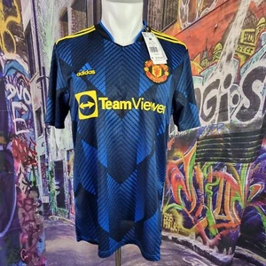 Adidas Manchester United Jersey Mens Medium Blue/Yellow GM4616 NWT (A58) - Picture 1 of 7