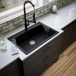 Karran Drop-In Kitchen Sink 33" Single Bowl Quartz/Granite Composite in Black - Picture 1 of 12