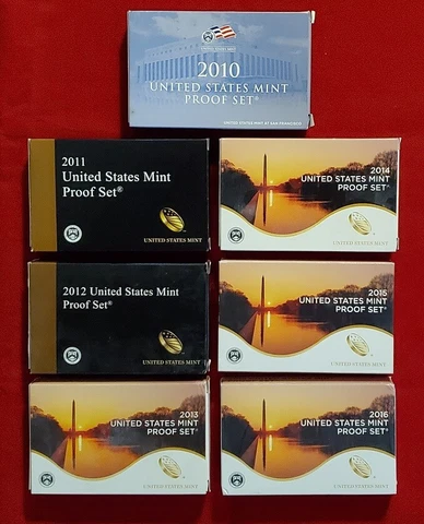 2010-2016 U.S. Mint Proof Sets - Lot of 7 Boxes/Coins/COAs Cover