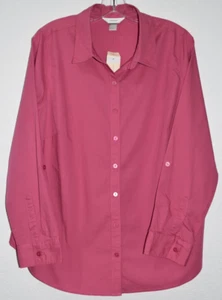 CJBanks Shirt Sz X NEW Long Roll Tab Sleeves Button front Collar Blouse Pink NWT - Picture 1 of 15