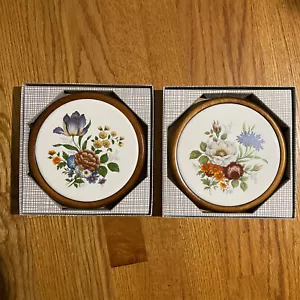 Cornwall Wood Ceramic Trivet Cheese Cutting Board Hot Plate Floral NEW Set of 2 - Picture 1 of 5
