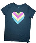 Cat & Jack Girls Black Rainbow Heart Graphic Short Sleeve T-shirt Size XXL 14/16