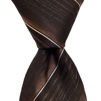 HUGO BOSS Men's Silk XL Skinny Necktie ITALY Designer STRIPED Brown/Black EUC - Image 1 of 3