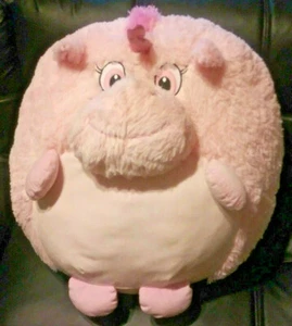 Unicorn Plush 21 in Round Pink Fuzzball with Horn Mane Legs Eyes Ears Snout Tail - Picture 1 of 5