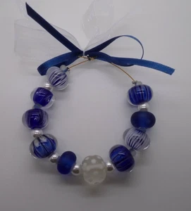 Großes Lampwork - Glasperlen Konvolut  10 Perlen  blau / weiß ca.10x13mm - Bild 1 von 2