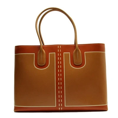 Tod's Tote Bag Handbag Orange Brown Leather Silver Hardware Woman - Image 1 of 4