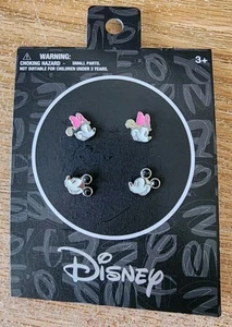 Disney 2 Pair Mickey Minnie Mouse Silver Tone Earrings Black Pink Women’s Girls - Picture 1 of 2