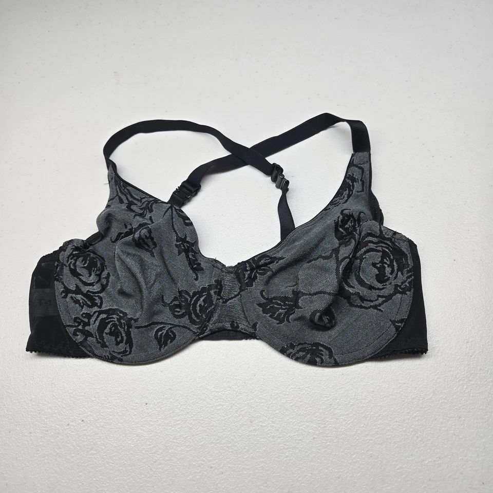 Sujetador convertible Olga 36C negro floral con aros malla minimizador Foto 1 de 4