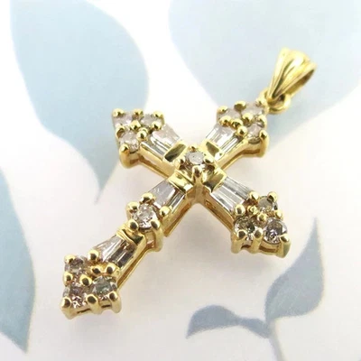 14k Yellow Gold Plated Diamond 1 Ct Round Cut Lab-Created Diamond Cross Pendant - Image 1 of 4