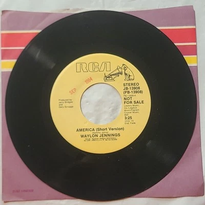 Waylon Jennings ~ America Short & Long Version ~ RCA Promo 45 RPM Record - Imagem 1 de 4