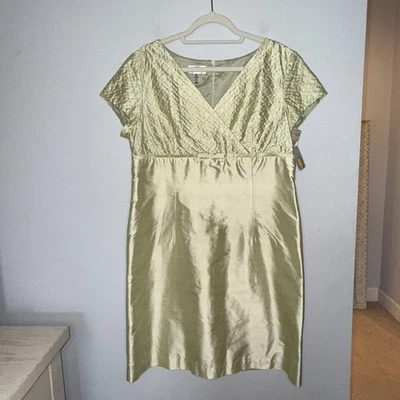 Talbots NEW Vintage 100% Silk Sheath Dress Size 16 Petite Formal Event Green - Image 1 of 4