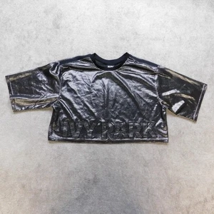 IVY PARK Metallic Mesh Crop Top Mens Medium Dark Silver Black Logo Stretch Rave - Picture 1 of 13