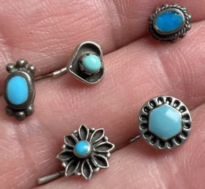Sterling Silver lot  5 Nose Studs Body Jewelry NICE w/Turquoise + Others - Picture 1 of 7