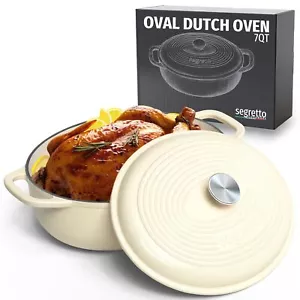 Segretto Cookware Enameled Oval Cast Iron Dutch Oven with Handle, 7 Quarts, B... - Picture 1 of 4