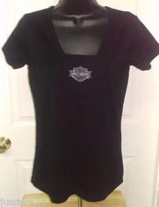 Harley Davidson Womens Shirt Top Blouse Size M Medium Black White Logo - Picture 1 of 4