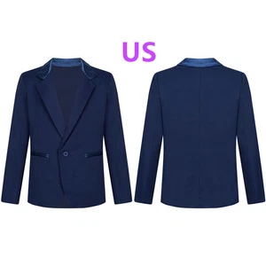 Kids Boys Gentleman Blazer Solid Color Long Sleeves Lapel Jacket Party Evening - Picture 1 of 29