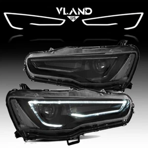 VLAND FULL Black LED Headlights For 2008-2019 Mitsubishi Lancer Head Lamps LH+RH - Picture 1 of 12