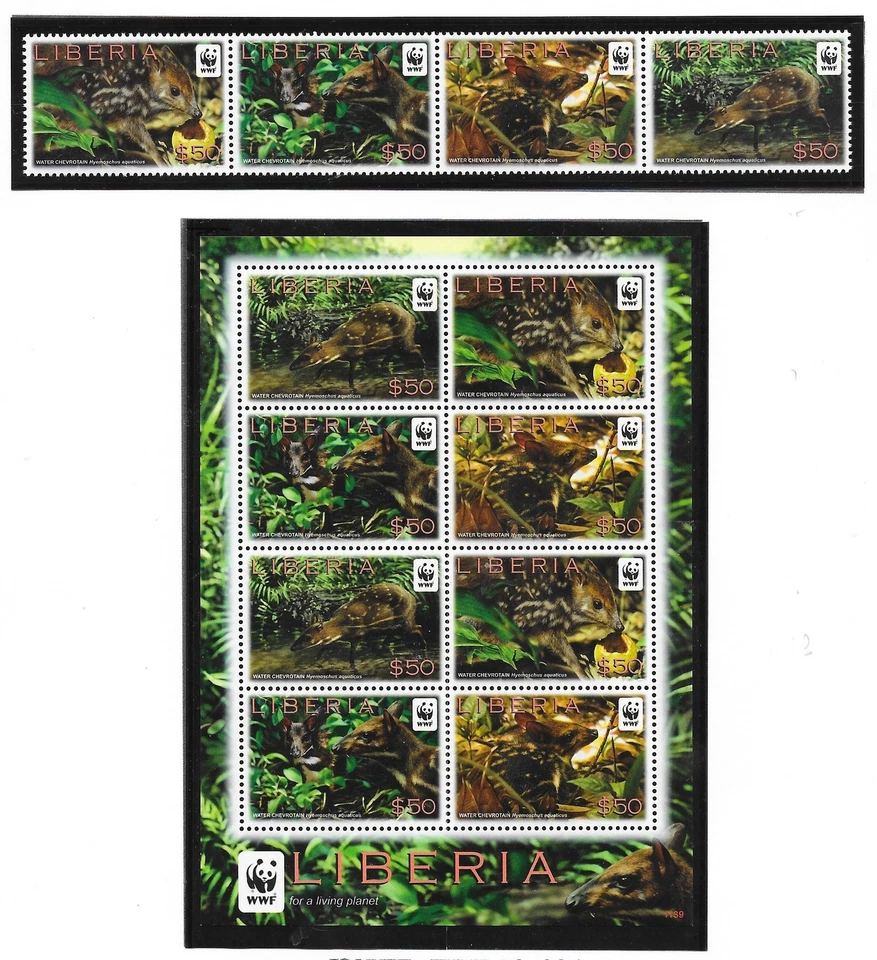 LIBERIA SC 2738+2738a NH STRIP+MINISHEET of 2011 - WWF - ANIMALS - Image 1 of 1
