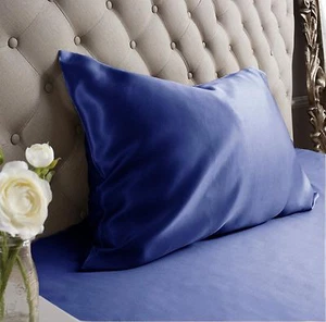 Jasmine Silk Pure Silk Pillow case Navy - Picture 1 of 2