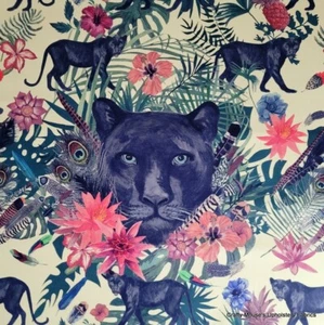 Printed Velour Velvet Upholstery Fabric 355g/m2 Black Panther on Yellow - Picture 1 of 6