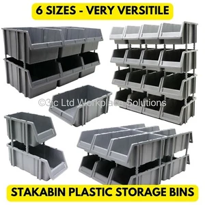 Stakabin Free Standing & Stackable Grey Plastic Parts Storage Bins Boxes Box - Picture 1 of 11