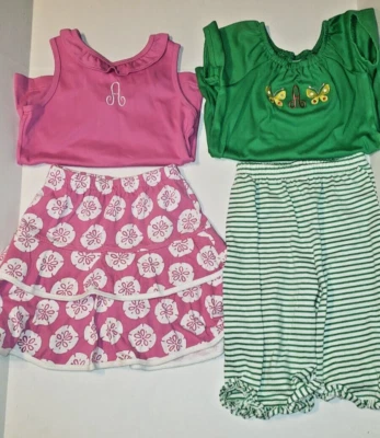 Chez Ami by Patsy Aiken girls preowned 4pc lot monogrammed A skort capri tops - Image 1 of 4
