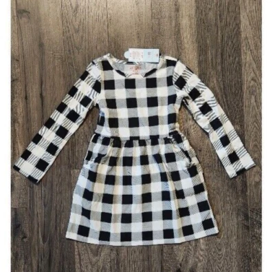 Cat & Jack Plaid Dress Long Sleeve Casual Black White XS (4/5) - Image 1 of 4