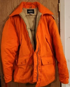 WOOLRICH BLAZE ORANGE GOOSE DOWN HUNTING COAT WITH HOOD AND DETACABLE GAME POUCH - Picture 1 of 7