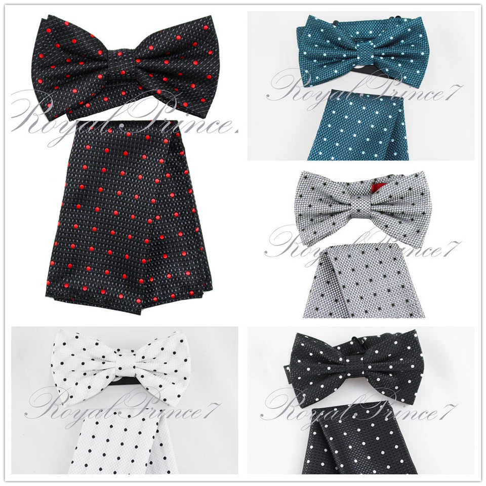 Pajarita preatada a lunares de microfibra BT609 y pañuelo cuadrado de bolsillo boda graduación Foto 1 de 1