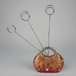 Metal Photo Memo Card Holder Clip Enamel Floral Flowers Purse w/ Rhinestones - Picture 1 of 11