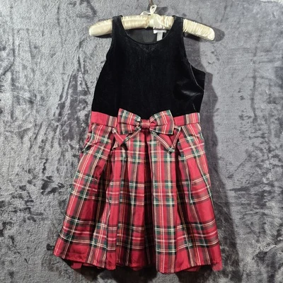 儿童格子连衣裙女孩 14 码无袖红色金色圣诞假期 — 第 1/3 张图片
