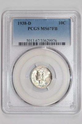 1938-D MERCURY DIME PCGS MS67 FB ORIGINAL! GORGEOUS PQ!  - Image 1 of 2