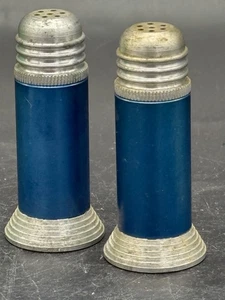 Vintage Art Deco style m blue and silver salt/ pepper shakers - Picture 1 of 4