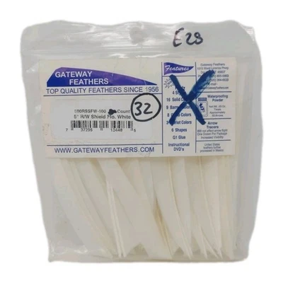32 Count Gateway Archery Arrow Feathers 5" Right Wing: Shield Fluorescent White - Image 1 of 2