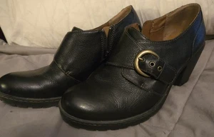 B.O.C Born Concept Woman's Black Leather Buckle Zip Shoes Size 10 - Picture 1 of 9
