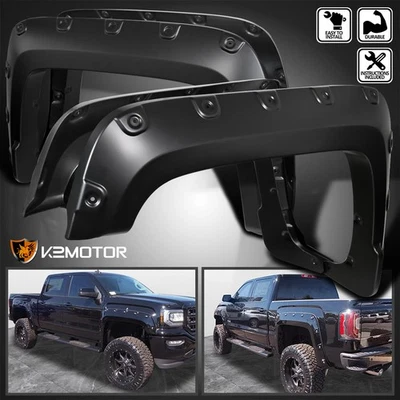 Fits 2016-2018 GMC Sierra 1500 Fleetside Smooth Pocket Rivet Style Fender Flare - Imagem 1 de 4