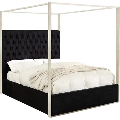 Cama King Meridian Furniture Porter Tufted Terciopelo en Negro Foto 1 de 4