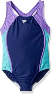 Speedo Girls Mesh Splice Thick Strap One Pc Swimsuit Closed Racerback Sz 10 $42 - Picture 1 of 7