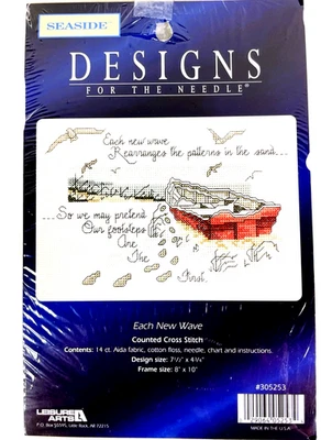 Stitchery Craft Kit Leisure Arts  14-Count Cross Stitch EACH NEW WAVE Boat - Image 1 of 4