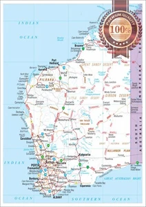 WESTERN AUSTRALIA WA STATE ROADS MAP OF AUS WALL CHART PRINT PREMIUM POSTER - Picture 1 of 6