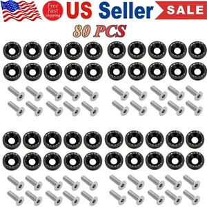 40PC JDM Billet Aluminum Fender Bumper Washer Bolt Engine Bay Dress Up Kit Black - Picture 1 of 8