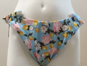 VICTORIA'S SECRET RUFFLE BRAZILIAN BIKINI SWIM BOTTOM  BLUE LEMON FLORAL L - Picture 1 of 4