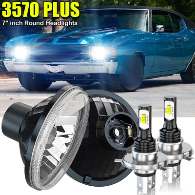 For Chevy Chevelle SS 1971 -1973 7" inch Led Round Headlight Hi-Lo Beam White - Image 1 of 4