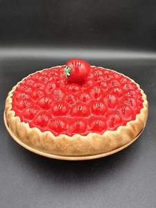 Vintage 1960's Ceramic Strawberry pie dish & lid cover hand made in Portugal 70s - Picture 1 of 7