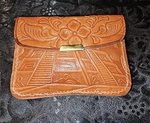 Wallet Leather Hand Tooled Card Holder With Coin Pouch Western Style - Picture 1 of 13