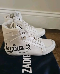 Zadig & Voltaire Jormi Amour Distressed Canvas Sneakers High Tops $448 Sz 38 NEW - Picture 1 of 8