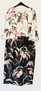 Ted Baker Area Kleid Pfirsich Blüten Print Gr. 3 UK 12 Rüschenbündchen Neu Mit Etikett - Bild 1 von 5